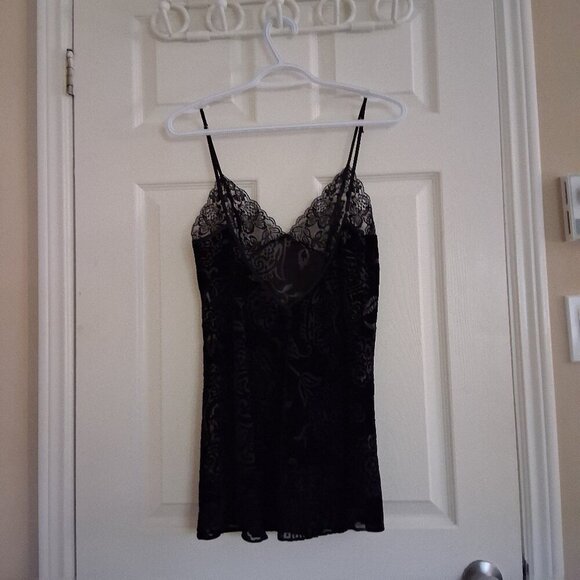 Frederick's of Hollywood Women's M Black Burnout Velvet Lace Y2K Mini Chemise - Picture 3 of 15